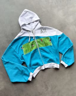 Y2k Women Tennis Cartoon Embroidered Zipper Hoodie Retro Color Blocked Oversize Loose Sweatshirt High Elasticity Unisex Coat
