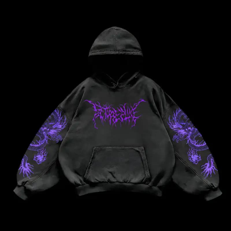 Purple inferno dragon hoodies women oversized new tops vintage goth sweatshirt goth streetwear women gothic y2k clothes