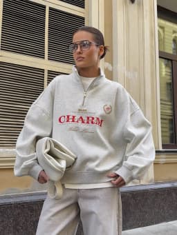 Letter Printed Long Sleeved Women Retro Loose Half Zipper Simple Versatile Windproof Sweatshirt Hoodie Short Sports Shirt