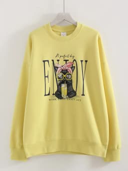 Streamgirl Women Printed Sweatshirts Oversized White Tops Loose O Neck Pink Graphic Sweatshirts For Women Cotton Pullovers