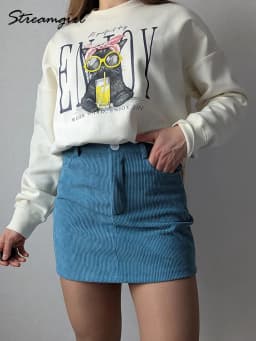 Streamgirl Women Printed Sweatshirts Oversized White Tops Loose O Neck Pink Graphic Sweatshirts For Women Cotton Pullovers