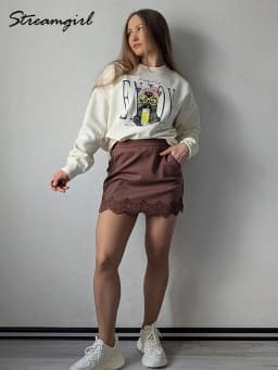 Streamgirl Women Printed Sweatshirts Oversized White Tops Loose O Neck Pink Graphic Sweatshirts For Women Cotton Pullovers