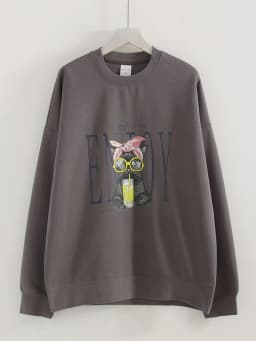 Streamgirl Women Printed Sweatshirts Oversized White Tops Loose O Neck Pink Graphic Sweatshirts For Women Cotton Pullovers