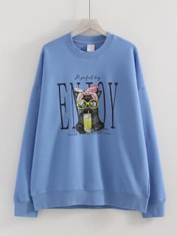 Streamgirl Women Printed Sweatshirts Oversized White Tops Loose O Neck Pink Graphic Sweatshirts For Women Cotton Pullovers