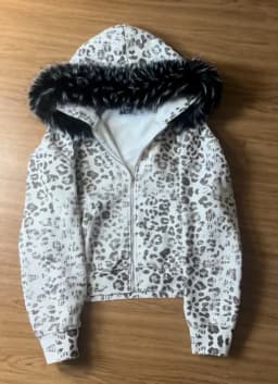 Y2K Streetwear Casual All-Season Fashion Sweatshirt Women's Leopard Print Faux Fur Hood Zipper Hoodie Cropped Oversized