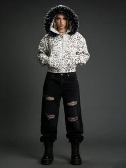 Y2K Streetwear Casual All-Season Fashion Sweatshirt Women's Leopard Print Faux Fur Hood Zipper Hoodie Cropped Oversized