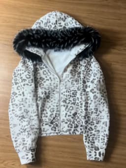 Y2K Streetwear Casual All-Season Fashion Sweatshirt Women's Leopard Print Faux Fur Hood Zipper Hoodie Cropped Oversized