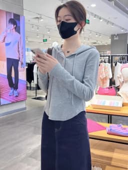 Gray Hoodie Sweatshirt Women's Style Slim Fit Long Sleeve T-Shirt Top Commute Style Pure Color Button Detail Drawstring Detail