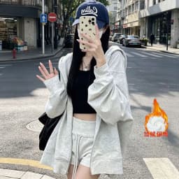 American Retro Oversized Hooded Sweatshirt Women Zip Up Solid Pockets Sports Hoodies Jacket Women Loose Lazy Style Hooded Coa