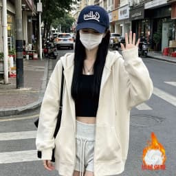 American Retro Oversized Hooded Sweatshirt Women Zip Up Solid Pockets Sports Hoodies Jacket Women Loose Lazy Style Hooded Coa