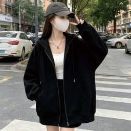 American Retro Oversized Hooded Sweatshirt Women Zip Up Solid Pockets Sports Hoodies Jacket Women Loose Lazy Style Hooded Coa