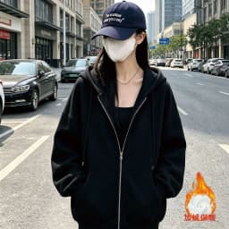 American Retro Oversized Hooded Sweatshirt Women Zip Up Solid Pockets Sports Hoodies Jacket Women Loose Lazy Style Hooded Coa