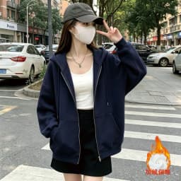 American Retro Oversized Hooded Sweatshirt Women Zip Up Solid Pockets Sports Hoodies Jacket Women Loose Lazy Style Hooded Coa