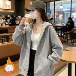 American Retro Oversized Hooded Sweatshirt Women Zip Up Solid Pockets Sports Hoodies Jacket Women Loose Lazy Style Hooded Coa