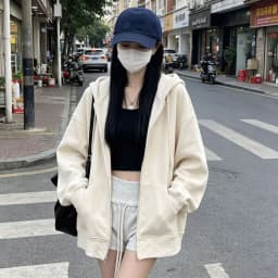 American Retro Oversized Hooded Sweatshirt Women Zip Up Solid Pockets Sports Hoodies Jacket Women Loose Lazy Style Hooded Coa