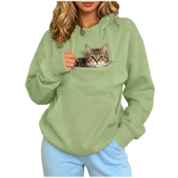Women Pet Carrier Hoodie With Pet Pocket Drawstring Long Sleeve Cat Dog Holding Pullover Solid Loose Casual Pet Lover Sweatshirt