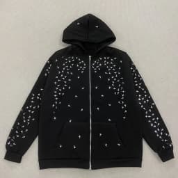 Autumn Winter American Hip Hop Vintage Long Sleeved Hoodie Dark Gothic Cross Applique Decorated Zipper Cardigan High Street Coat