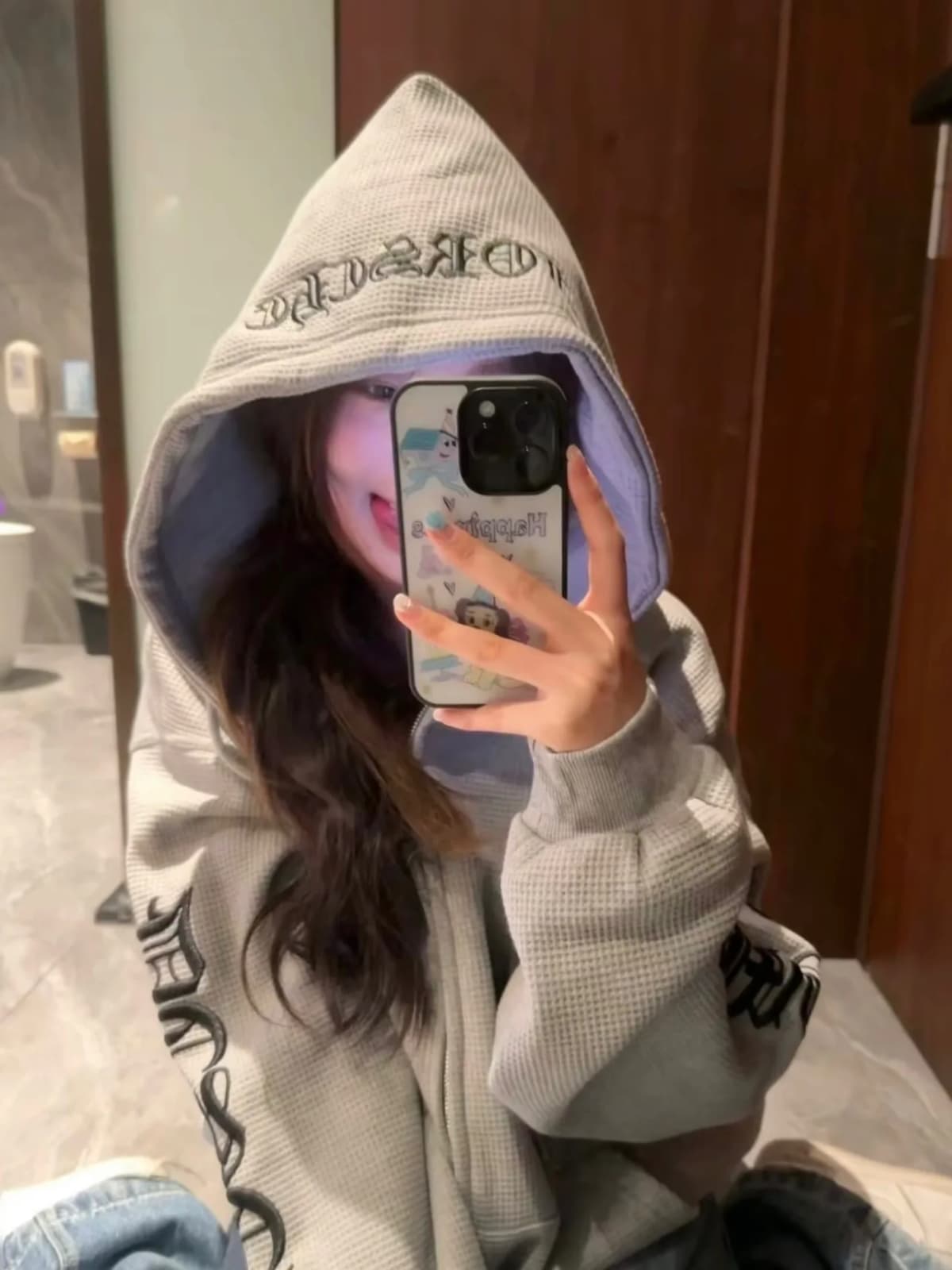 American Retro Hooded Open Cardigan Sweatshirt Women's Loose Gothic Autumn Winter New Style Couple Outerwear