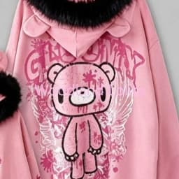 Autumn Winter Japanese Dark Gothic Hooded Coat Women Fur Collar Cartoon Bear Loose Hoodie Sweatshirts Y2K Coat Jacket Jirai Kei