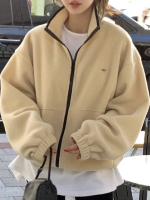 Chic Autumn Winter Thickened Warm Hooded Zipper Sweatshirt Jacket Women's Fashionable Stand Collar All-Match Outerwear