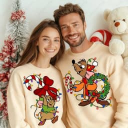 Kawaii Christmas Couple Shirt Jaq and Gus Gus Crewneck Pullovers Fashion Harajuku Xmas Sweatshirt Fun Xmas Party Matching Hoodie