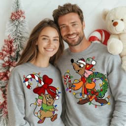 Kawaii Christmas Couple Shirt Jaq and Gus Gus Crewneck Pullovers Fashion Harajuku Xmas Sweatshirt Fun Xmas Party Matching Hoodie