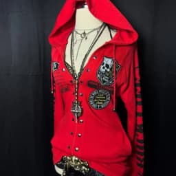 2000s Y2k American Vintage Punk Rock Dark Harajuku Spice Girls Long Sleeved Hoodie Skeleton Letter Cardigan Spring Autumn Coat