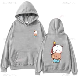 Bubu and Dudu Panda Hoodies Trendy Aesthetic Graphic Funny Kawaii Bubble Tea Hoodies Anime Harajuku Vintage Pullovers Sweats
