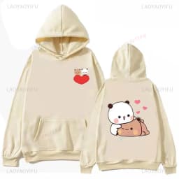 Bubu and Dudu Panda Hoodies Trendy Aesthetic Graphic Funny Kawaii Bubble Tea Hoodies Anime Harajuku Vintage Pullovers Sweats