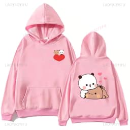 Bubu and Dudu Panda Hoodies Trendy Aesthetic Graphic Funny Kawaii Bubble Tea Hoodies Anime Harajuku Vintage Pullovers Sweats