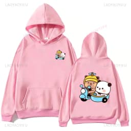 Bubu and Dudu Panda Hoodies Trendy Aesthetic Graphic Funny Kawaii Bubble Tea Hoodies Anime Harajuku Vintage Pullovers Sweats