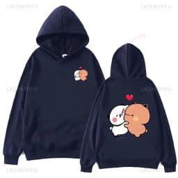 Bubu and Dudu Panda Hoodies Trendy Aesthetic Graphic Funny Kawaii Bubble Tea Hoodies Anime Harajuku Vintage Pullovers Sweats