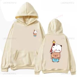 Bubu and Dudu Panda Hoodies Trendy Aesthetic Graphic Funny Kawaii Bubble Tea Hoodies Anime Harajuku Vintage Pullovers Sweats