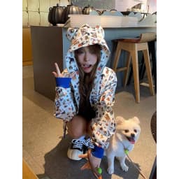 Cute Short Casual Hoodie Women's Spring Autumn 2026 New Style Small Size Dog Print Open Cardigan Jacket Sweet Cool