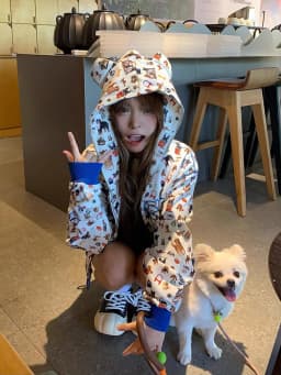 Cute Short Casual Hoodie Women's Spring Autumn 2026 New Style Small Size Dog Print Open Cardigan Jacket Sweet Cool