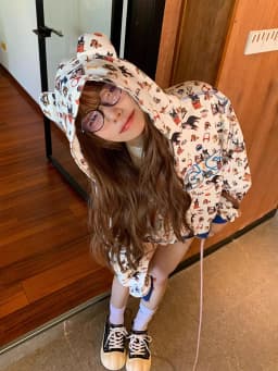 Cute Short Casual Hoodie Women's Spring Autumn 2026 New Style Small Size Dog Print Open Cardigan Jacket Sweet Cool