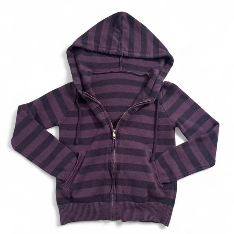 Harajuku Vintage Y2K Women's Hoodie Sexy Slim Fit Chic Casual Striped Cardigan Sweatshirt Grunge Punk Hip Hop Female Streetwear