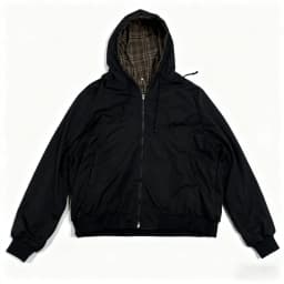 Women Black Unisex Hooded Zip Up Reversible Jacket with Brown Plaid Lining, Versatile Casual Outdoor Sportswear Comfortable Warm