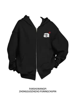 American Style Fleece Lined Thickened Loose Women's Hoodie Jacket Double Zipper Casual Comfortable Open Cardigan Sweatshirt