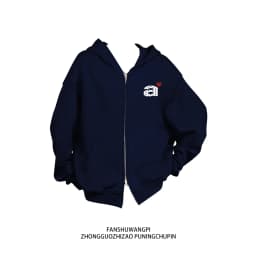 American Style Fleece Lined Thickened Loose Women's Hoodie Jacket Double Zipper Casual Comfortable Open Cardigan Sweatshirt