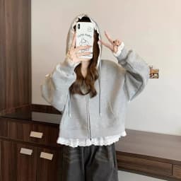 Sweet Lace Patchwork Hoodies Women Autumn Loose Casual Zipper Sweatshirts Long Sleeve Solid Simple Preppy Korean Female Coats