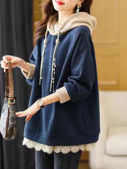 plus Size Hoodie Long Sleeve Color Block Women's Sweatshirt Autumn Winter Loose Versatile Splicing Outerwear Korean Style