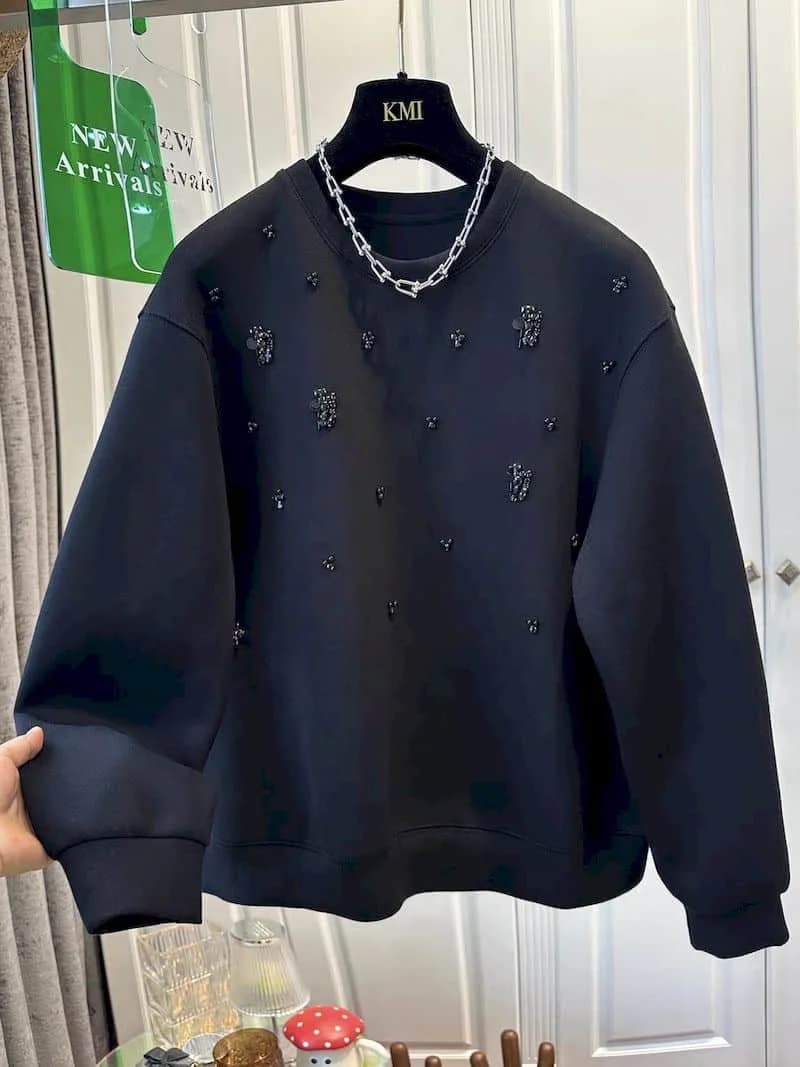 Fashion Pullovers Women Spring Fall Trend Thin Sweatshirt Holes Design Top Casual Solid Color Simple Pullover Womens Y2k Clothes