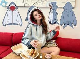 New Hip Hop Kawaii 3D Shark Zipper with Fin Hood Detachable Tail Bow Hoodie Cartoon Harajuku Women's Casual Hooded Jacket