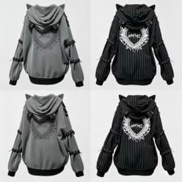 American Gothic Y2k Hoodies Jackets Women Vintage Zipper Striped Cat Ear Hooded Coats Subclture Rivet Print Fashion Sweatshirts