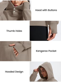 TACVASEN Women‘s Hooded Sweatshirt Fashion Oversize Sweatshirts with Button-up Hooded Fall Winter Warm Fleece Ooudoor Sweatshirt