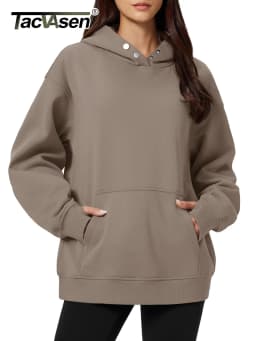TACVASEN Women‘s Hooded Sweatshirt Fashion Oversize Sweatshirts with Button-up Hooded Fall Winter Warm Fleece Ooudoor Sweatshirt