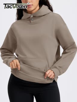 TACVASEN Women‘s Hooded Sweatshirt Fashion Oversize Sweatshirts with Button-up Hooded Fall Winter Warm Fleece Ooudoor Sweatshirt