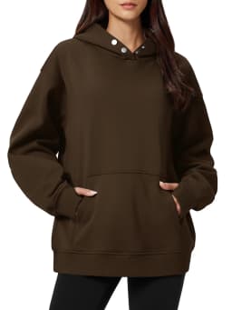 TACVASEN Women‘s Hooded Sweatshirt Fashion Oversize Sweatshirts with Button-up Hooded Fall Winter Warm Fleece Ooudoor Sweatshirt