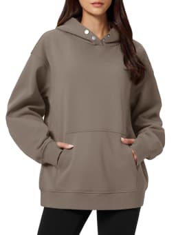 TACVASEN Women‘s Hooded Sweatshirt Fashion Oversize Sweatshirts with Button-up Hooded Fall Winter Warm Fleece Ooudoor Sweatshirt